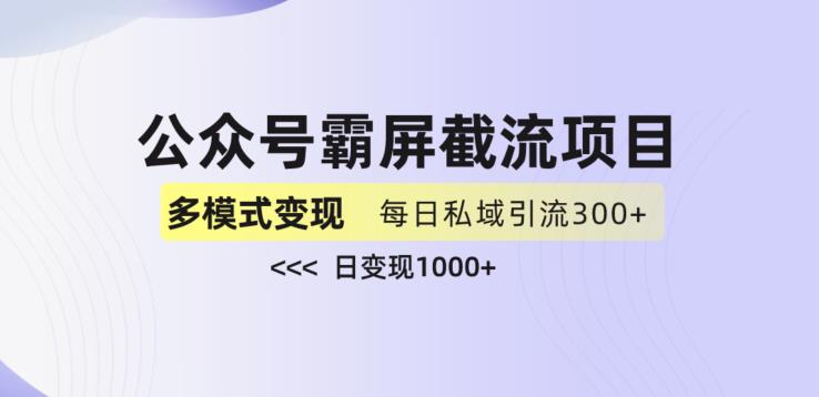 公众号霸屏截流项目+私域多渠道变现玩法，全网首发，日入1000+【揭秘】-86资源库