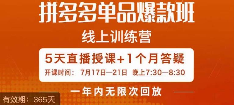 钟辰·拼多多单品爆款班，一个拼多多超级爆款养一个团队-86资源库