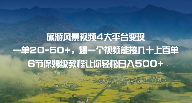 旅游风景视频4大平台变现单20-50+，爆一个视频能接几十上百单6节保姆级教程让你轻松日入500+-86资源库