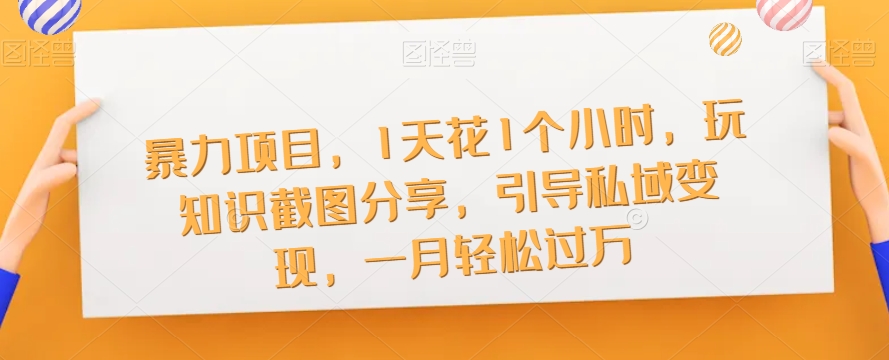 暴力项目，1天花1个小时，玩知识截图分享，引导私域变现，一月轻松过万【截图】-86资源库