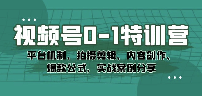 视频号0-1特训营：平台机制、拍摄剪辑、内容创作、爆款公式，实战案例分享-86资源库