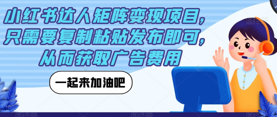 小红书达人矩阵变现项目，只需要复制粘贴发布即可，从而获取广告费用-86资源库