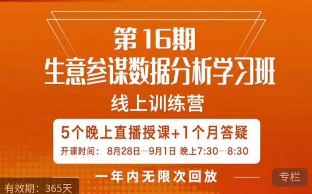 宁静·生意参谋数据分析学习班，解决商家4大痛点，学会分析数据，打造爆款！-86资源库