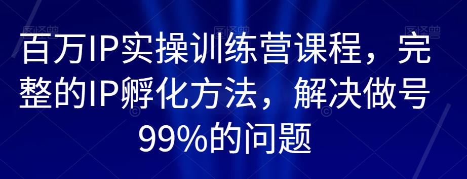 百万IP实操训练营课程，完整的IP孵化方法，解决做号99%的问题-86资源库
