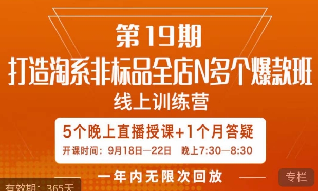 打造淘系非标全店N多个爆款线上课，​5天直播课-86资源库