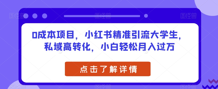 0成本项目，小红书精准引流大学生，私域高转化，小白轻松月入过万【揭秘】-86资源库