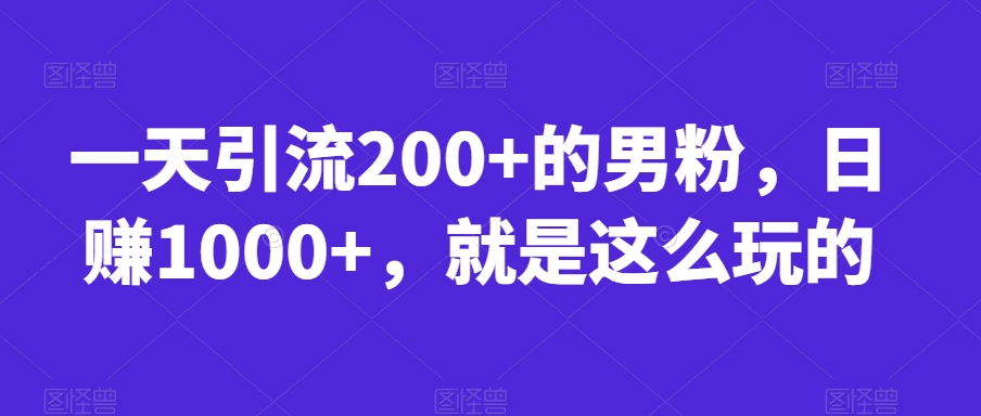 一天引流200+的男粉，日赚1000+，就是这么玩的【揭秘】-86资源库