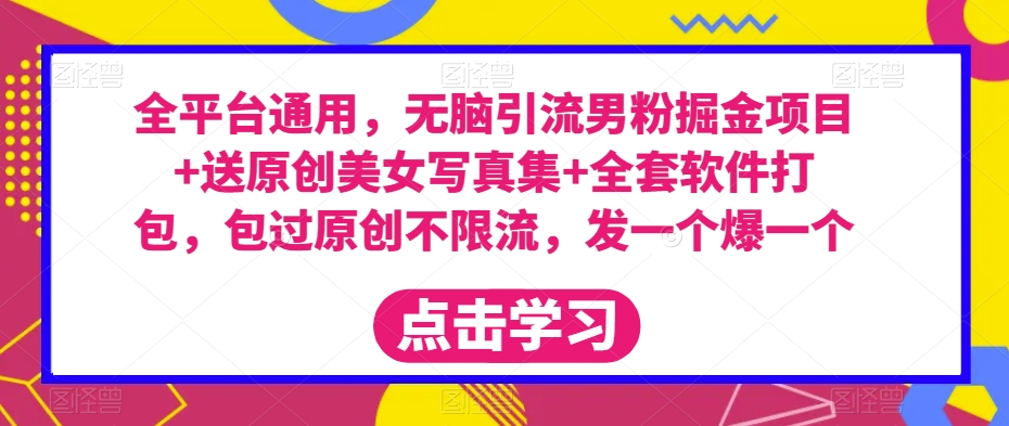 全平台通用，无脑引流男粉掘金项目+送原创美女写真集+全套软件打包，包过原创不限流，发一个爆一个【揭秘】-86资源库