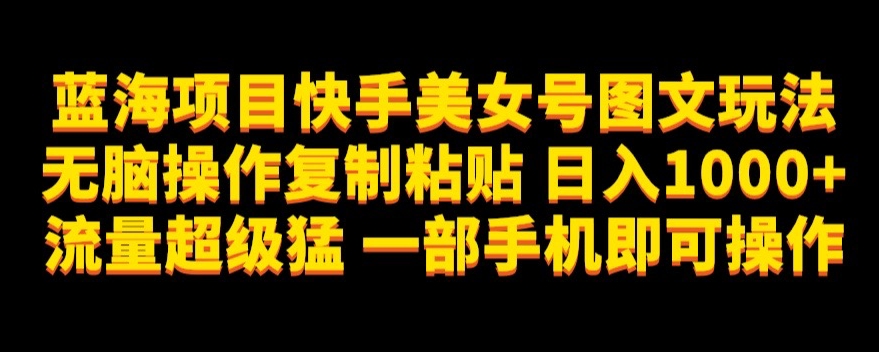 蓝海项目快手美女号图文玩法，无脑操作复制粘贴，日入1000+流量超级猛一部手机即可操作【揭秘】-86资源库