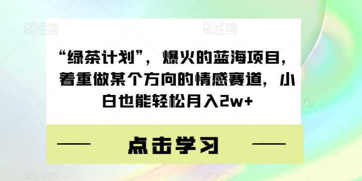 “绿茶计划”，爆火的蓝海项目，着重做某个方向的情感赛道，小白也能轻松月入2w+【揭秘】-86资源库