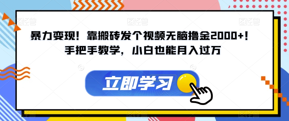 暴力变现！靠搬砖发个视频无脑撸金2000+！手把手教学，小白也能月入过万【揭秘】-86资源库