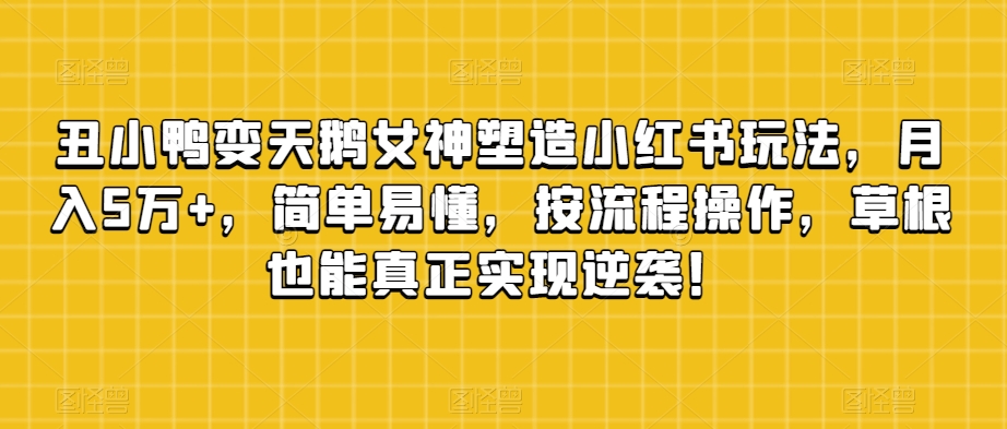 丑小鸭变天鹅女神塑造小红书玩法，月入5万+，简单易懂，按流程操作，草根也能真正实现逆袭！-86资源库