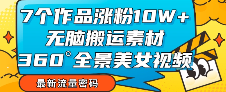 7个作品涨粉10W+，无脑搬运素材，全景美女视频爆款玩法分享【揭秘】-86资源库
