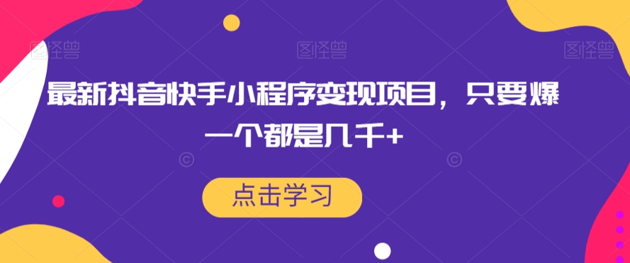 最新抖音快手小程序变现项目，只要爆一个都是几千+-86资源库