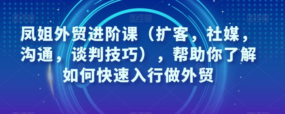 凤姐外贸进阶课（扩客，社媒，沟通，谈判技巧），帮助你了解如何快速入行做外贸-86资源库