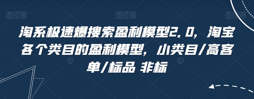 淘系极速爆搜索盈利模型2.0，淘宝各个类目的盈利模型，小类目/高客单/标品 非标-86资源库