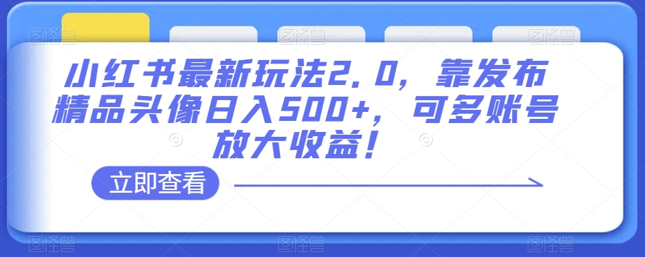 小红书最新玩法2.0，靠发布精品头像日入500+，可多账号放大收益！【揭秘】-86资源库