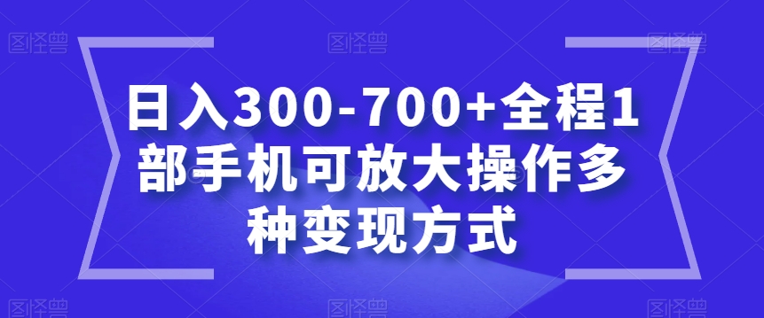 日入300-700+全程1部手机可放大操作多种变现方式【揭秘】-86资源库