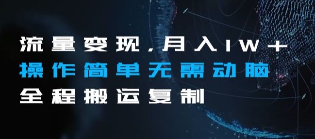 流量变现，月入1W+操作简单无需动脑全程搬运复制【揭秘】-86资源库