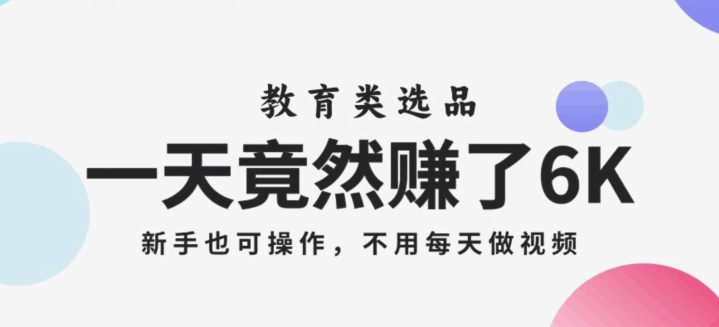 一天竟然赚了6000多，教育类选品，新手也可操作，更不用每天做短视频【揭秘】-86资源库
