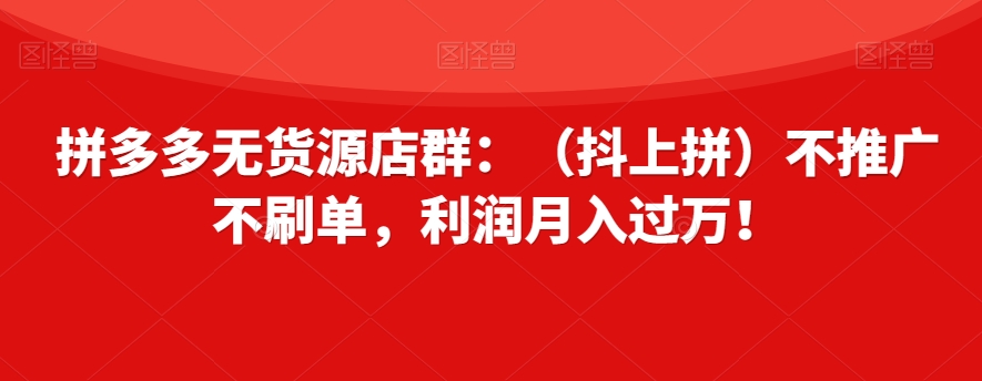 拼多多无货源店群：（抖上拼）不推广不刷单，利润月入过万！【揭秘】-86资源库