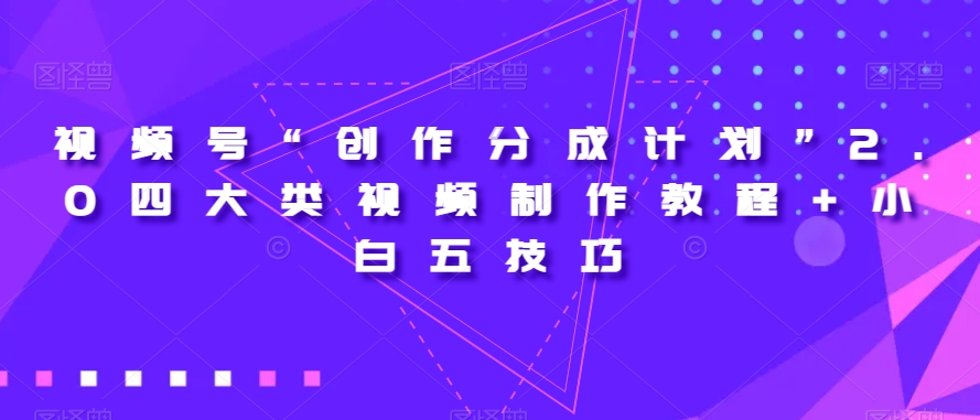 视频号“创作分成计划”2.0四大类视频制作教程+小白五技巧【揭秘】-86资源库
