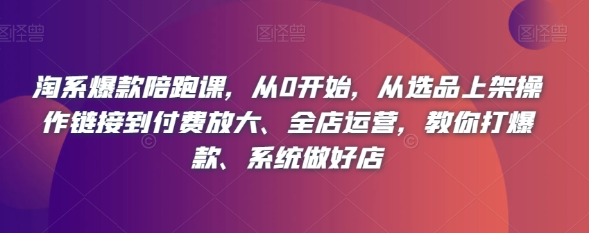 淘系爆款陪跑课，从0开始，从选品上架操作链接到付费放大、全店运营，教你打爆款、系统做好店-86资源库