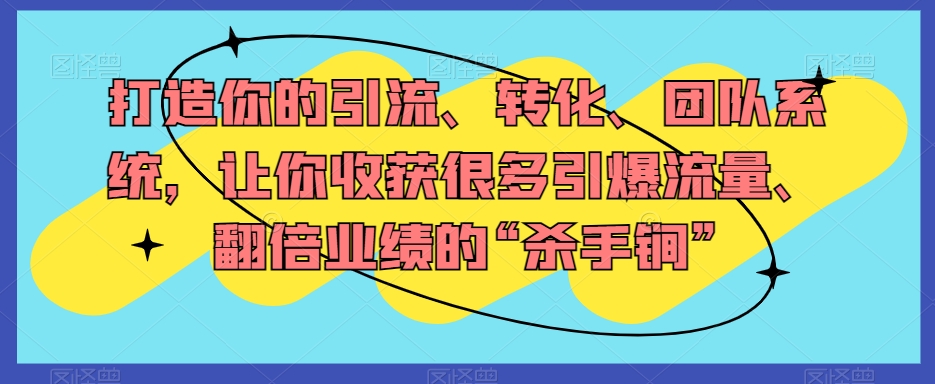 打造你的引流、转化、团队系统，让你收获很多引爆流量、翻倍业绩的“杀手锏”-86资源库