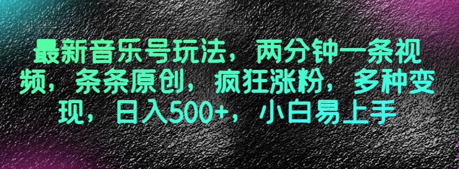最新音乐号玩法，两分钟一条视频，条条原创，疯狂涨粉，多种变现，日入500+，小白易上手【揭秘】-86资源库