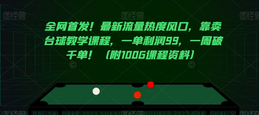 全网首发！最新流量热度风口，靠卖台球教学课程，一单利润99，一周破千单！（附100G课程资料）-86资源库