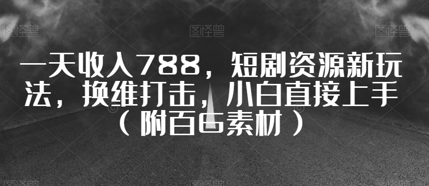 一天收入788，短剧资源新玩法，换维打击，小白直接上手（附百G素材）【揭秘】-86资源库