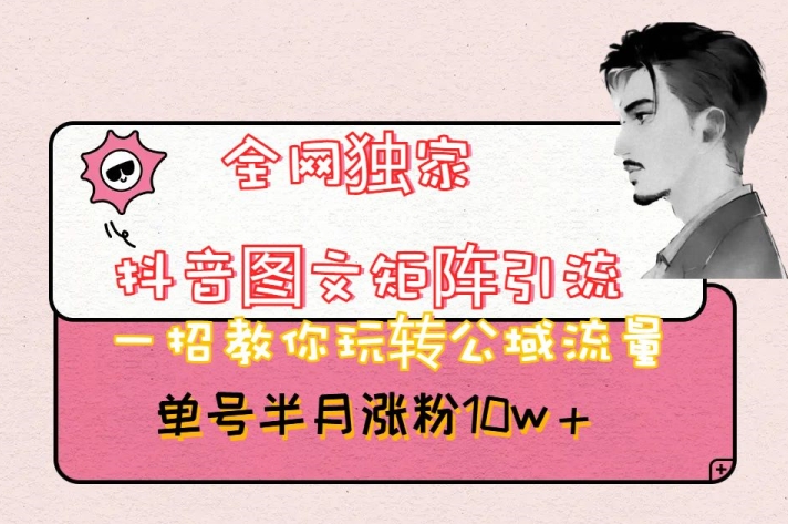 全网独家抖音图文矩阵引流，一招教你玩转公域流量，单号半月涨粉10w+【揭秘】-86资源库
