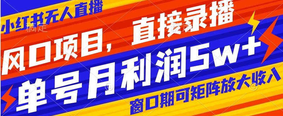 风口项目，小红书无人直播带货，直接录播，可矩阵，月入5w+【揭秘】-86资源库