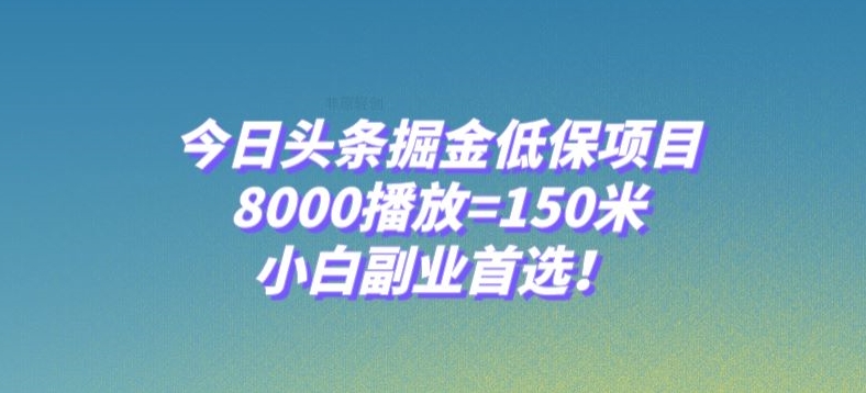 今日头条掘金低保项目，8000播放=150米，小白副业首选【揭秘】-86资源库