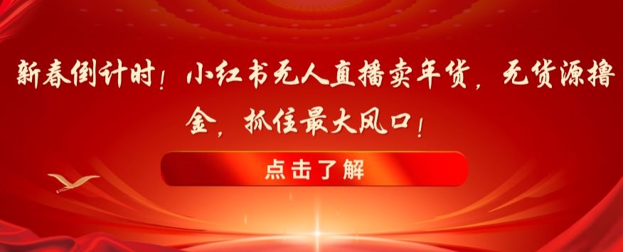 新春倒计时！小红书无人直播卖年货，无货源撸金，抓住最大风口【揭秘】-86资源库