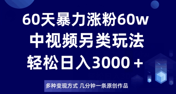60天暴力涨粉60W，中视频另类玩法，日入3000＋，几分钟一条原创作品多种变现方式-86资源库