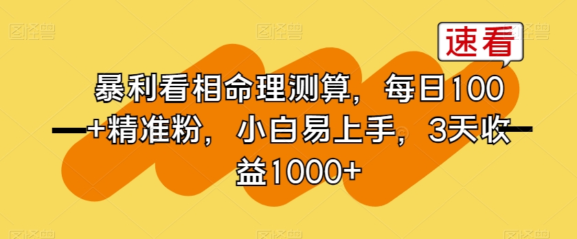 暴利看相命理测算，每日100+精准粉，小白易上手，3天收益1000+【揭秘】-86资源库