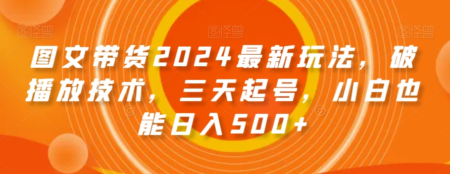 图文带货2024最新玩法，破播放技术，三天起号，小白也能日入500+【揭秘】-86资源库