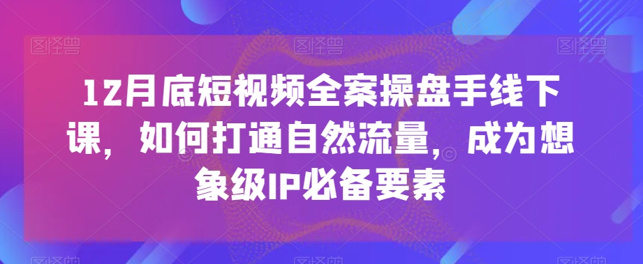 12月底短视频全案操盘手线下课，如何打通自然流量，成为想象级IP必备要素-86资源库
