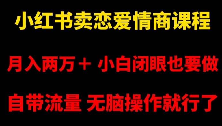 小红书卖恋爱情商课程，月入两万＋，小白闭眼也要做，自带流量，无脑操作就行了【揭秘】-86资源库