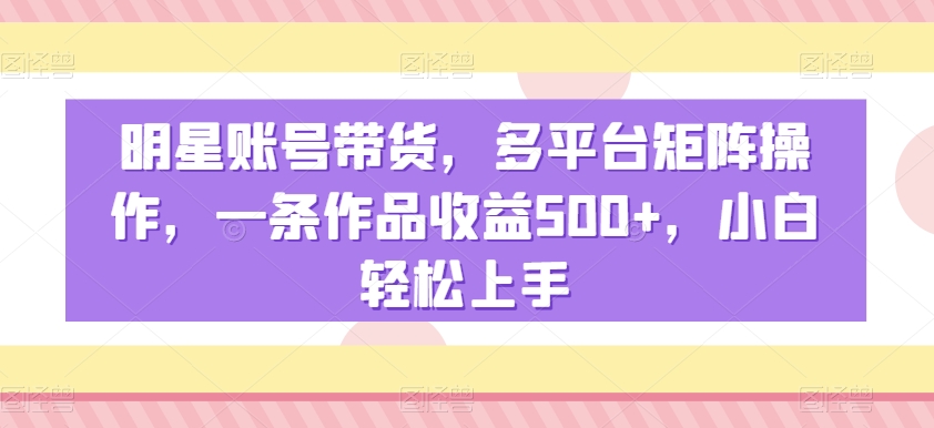 明星账号带货，多平台矩阵操作，一条作品收益500+，小白轻松上手【揭秘】-86资源库