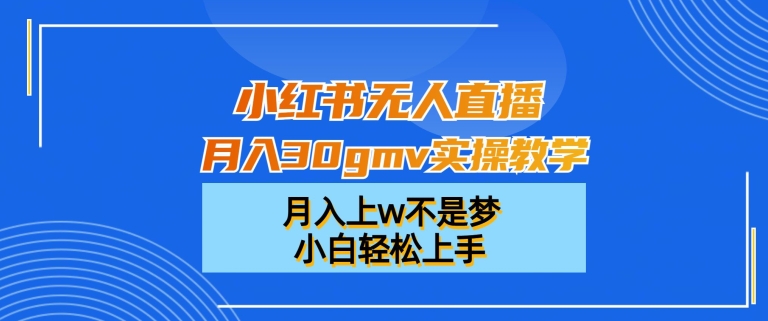 小红书无人直播月入30gmv实操教学，月入上w不是梦，小白轻松上手【揭秘】-86资源库