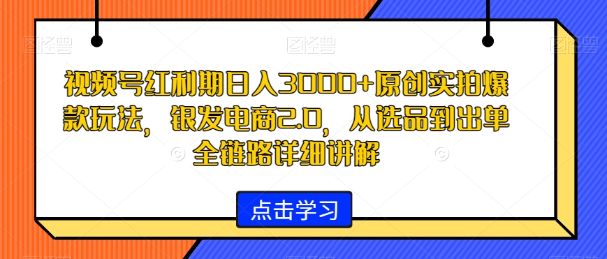 视频号红利期日入3000+原创实拍爆款玩法，银发电商2.0，从选品到出单全链路详细讲解【揭秘】-86资源库