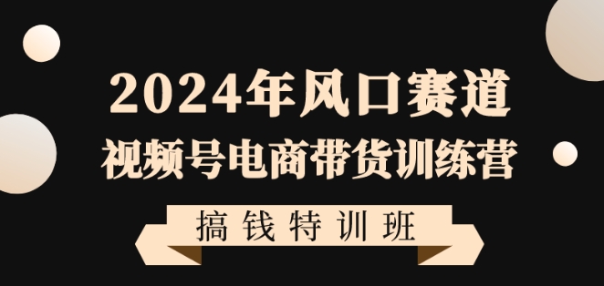 2024年风口赛道视频号电商带货训练营搞钱特训班，带领大家快速入局自媒体电商带货-86资源库
