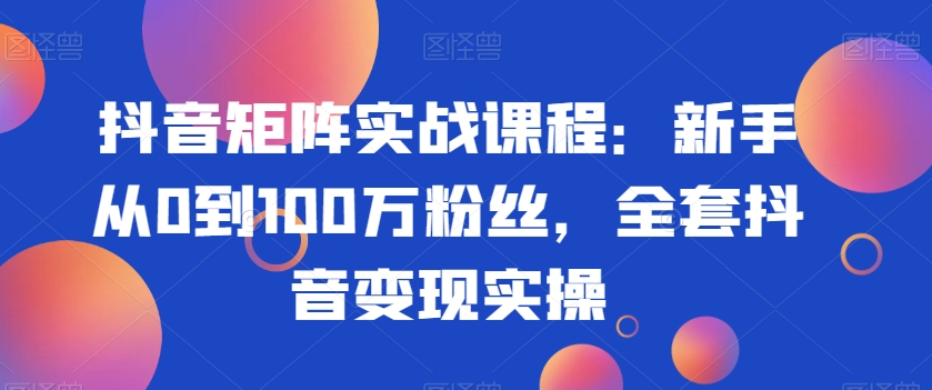 抖音矩阵实战课程：新手从0到100万粉丝，全套抖音变现实操-86资源库