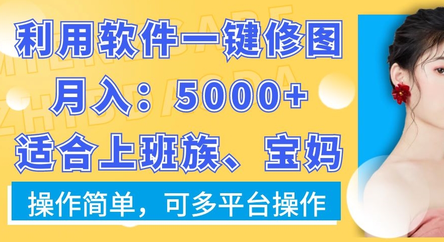 利用软件一键修图月入5000+，适合上班族、宝妈，操作简单，可多平台操作【揭秘】-86资源库