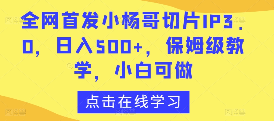 全网首发小杨哥切片IP3.0，日入500+，保姆级教学，小白可做【揭秘】-86资源库