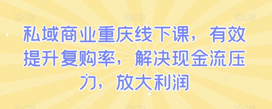 私域商业重庆线下课，有效提升复购率，解决现金流压力，放大利润-86资源库