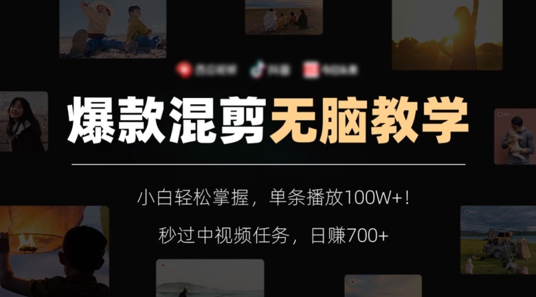 爆款混剪无脑教学，小白轻松掌握，单条播放100W+！秒过中视频任务，日赚700+【揭秘】-86资源库