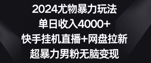 2024尤物暴力玩法，单日收入4000+，快手挂机直播+网盘拉新，超暴力男粉无脑变现【揭秘】-86资源库